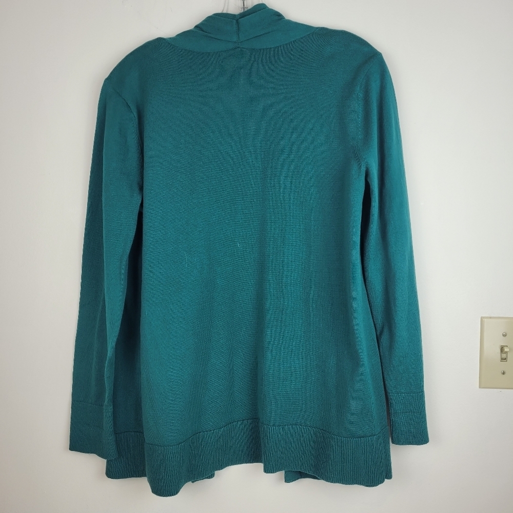 Lands End long teal green cotton cardigan pockets grandma core casual work S/P - Picture 4 of 9